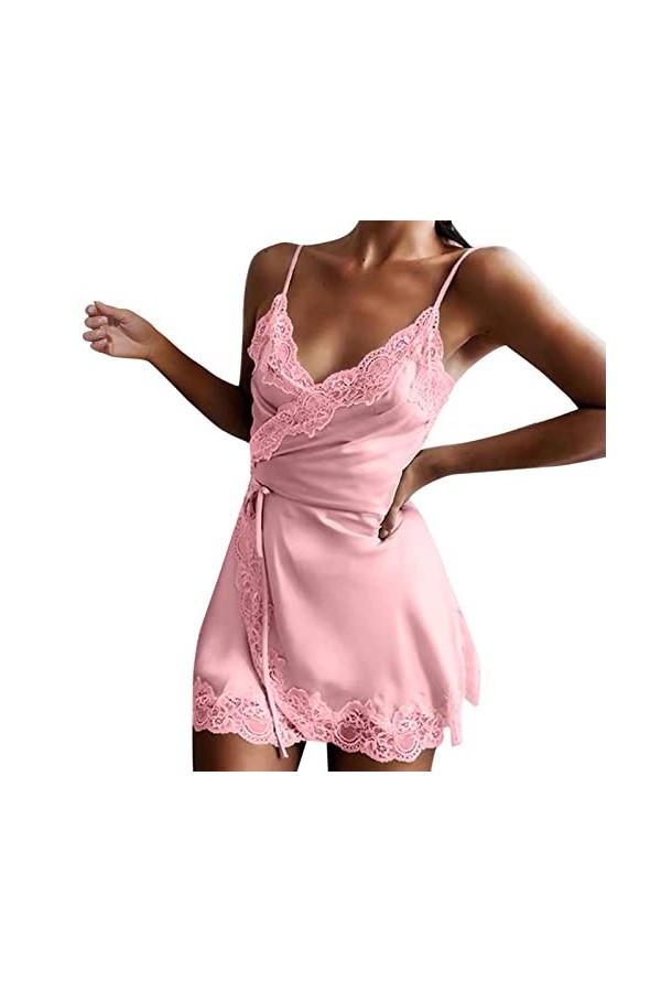 Pyjama chemise de nuit pour femme - Sous-jupon sexy avec col en V pour femme - Bretelles antidérapantes - Vêtement de nuit, R