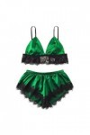 liaddkv Sous-vêtement sexy en dentelle pour dormir, en soie, satin, poitrine ouverte, lingerie, vert, M