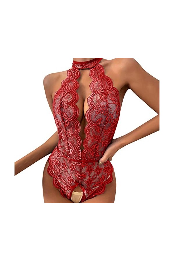 Nuisette Lingerie Femme Sensuelle Lingerie See Through Col en V Profond Nuisette Mini Robe Ouverte Sling Pyjama Grande Taille