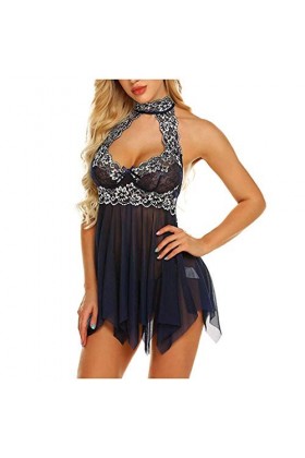 Pyjama pour femme - Robe de nuit - Poupée en coton - Dentelle - Chemise de nuit - Robe décontractée pour la maison - Chemise 