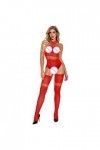 BIISDOST Femmes Sexy Lingerie Résille Bodystocking sous-Vêtements De Nuit Chemises Bodys Jarretière Lingerie pour Sexy Red, 
