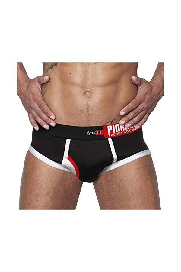 Sexy Hommes Sous-vêtements Vernis Hommes Imprimé Slip Mince Taille Basse Sexy Respirant Briefs Pyjama Amusant, Noir , XXL