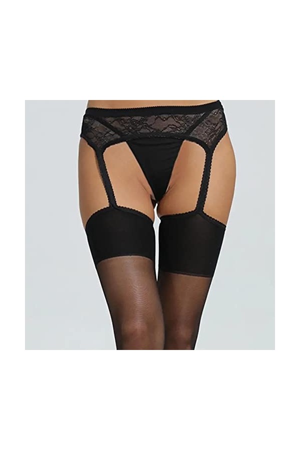 LOIJMK Jarretière en dentelle pour femme 4 sangles avec bas pour cuissardes élégantes chaussettes pour homme 47-49, Noir , ta