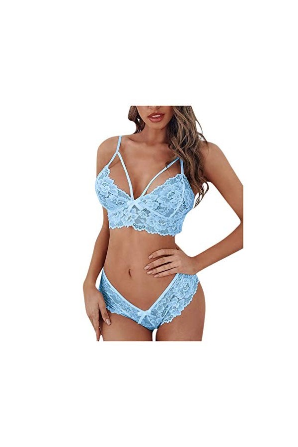 Keerlonno Sous-vêtements pour femme Hipster Dentelle Taille Sous-vêtements Fleur Soutien-gorge Corset Bralette Deux pièces Co
