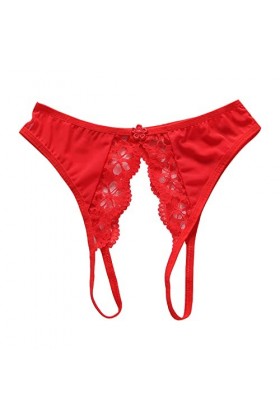 Culotte Femme Tanga String en Coton Slips Shorty Femmes Sexy Open File String Transparent Mesh Avant Et Arrière Open File Lac