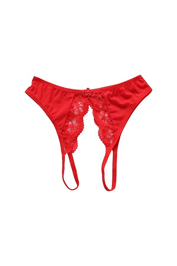 Culotte Femme Tanga String en Coton Slips Shorty Femmes Sexy Open File String Transparent Mesh Avant Et Arrière Open File Lac