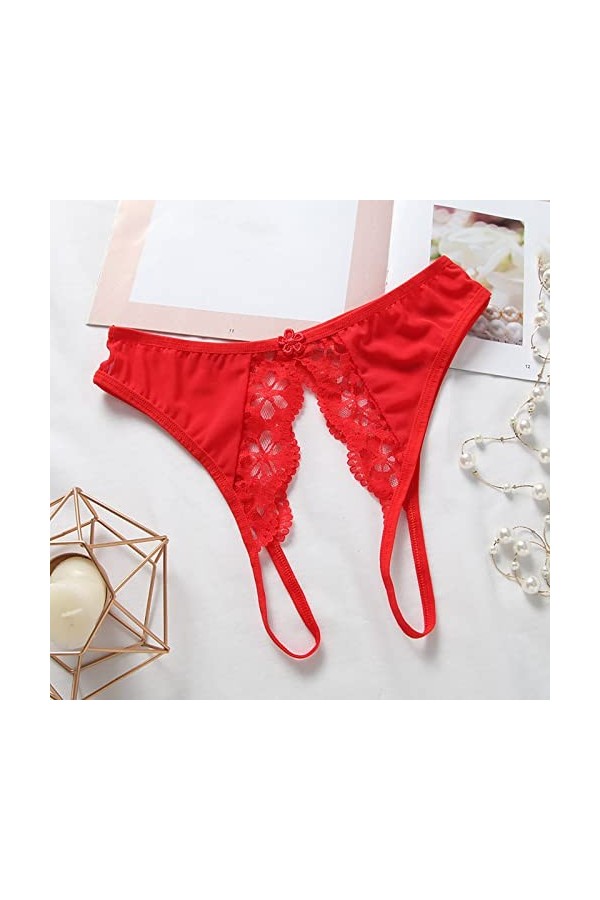 Culotte Femme Tanga String en Coton Slips Shorty Femmes Sexy Open File String Transparent Mesh Avant Et Arrière Open File Lac