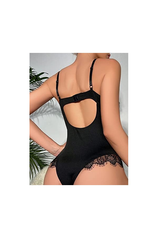 Luckywaqng Chemises de nuit sexy pour femmes Col en V profond Bordure en dentelle Vêtements de nuit taille haute Lingerie Sex