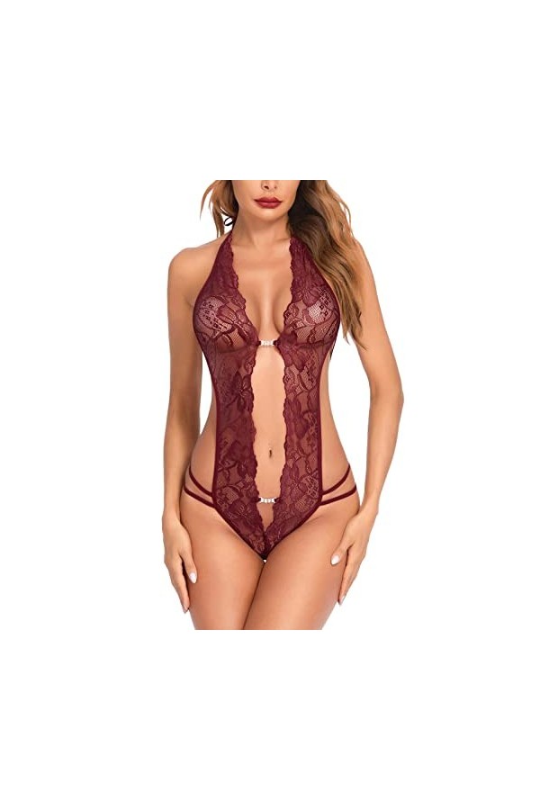 Générique Lingerie Sexy pour Femme Femmes 1 Pièce Lingerie Sexy Dentelle Body Deep V Teddy Nuisettes S ~ XXL Lingerie Noir Se
