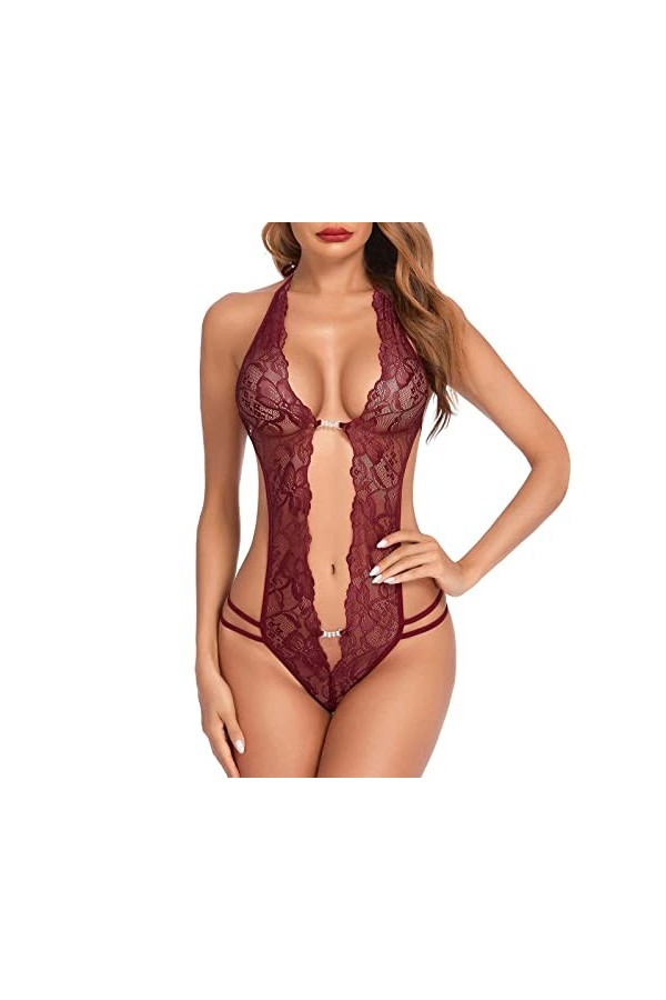Générique Lingerie Sexy pour Femme Femmes 1 Pièce Lingerie Sexy Dentelle Body Deep V Teddy Nuisettes S ~ XXL Lingerie Noir Se
