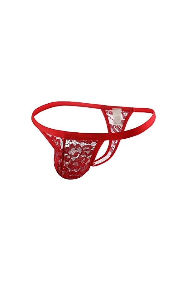 DGKaxiyaHM String Sissy en Dentelle pour Homme sous-vêtement Sexy T-Back Taille Basse Bulge Pouch Voir à Travers Le String Re