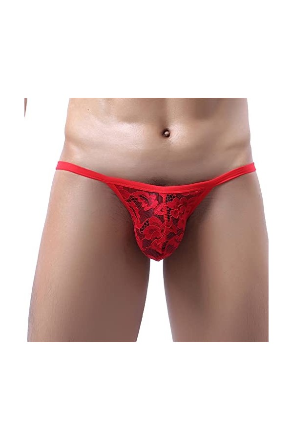 DGKaxiyaHM String Sissy en Dentelle pour Homme sous-vêtement Sexy T-Back Taille Basse Bulge Pouch Voir à Travers Le String Re