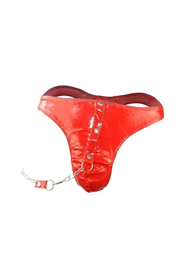 DGKaxiyaHM Slip en Cuir Verni pour Homme Culotte de Poche à chaîne de sécurité à Taille Basse Lingerie Sexy sous-vêtement ath