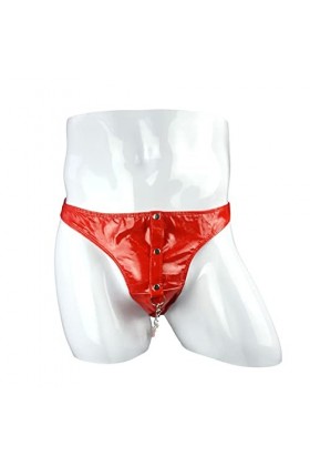 DGKaxiyaHM Slip en Cuir Verni pour Homme Culotte de Poche à chaîne de sécurité à Taille Basse Lingerie Sexy sous-vêtement ath