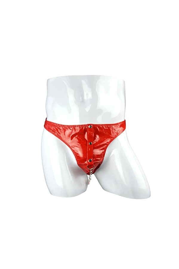 DGKaxiyaHM Slip en Cuir Verni pour Homme Culotte de Poche à chaîne de sécurité à Taille Basse Lingerie Sexy sous-vêtement ath