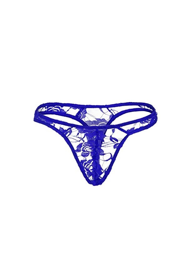 Seoilty 1PC Homme String Sexy sous-vêtements Transparent Slip en Dentelle pour Hommes Bout à Bout Ouvert Bas Sissy Culottes C