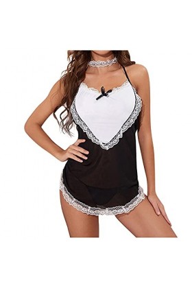 LKRSEEF Érotique Deguisement Adulte Pute Sexy Ménage Soubrette Cosplay Soubrette Ecoliere Dress Coquine Hot Coquin Tablier Un