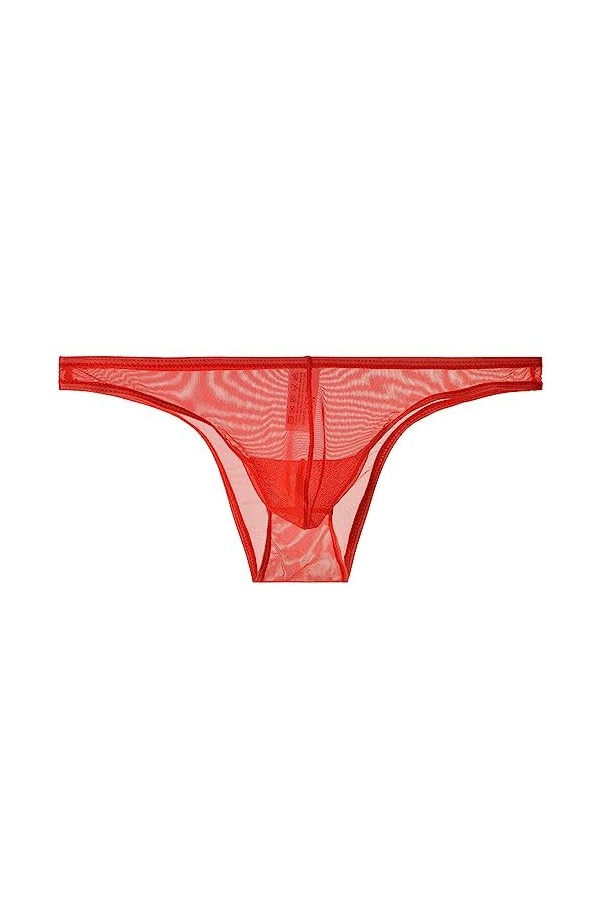 Générique sous-vêtements Transparents pour Hommes Slips à moitié Transparents Taille Basse U Convexe Bikinis Rouge,M 