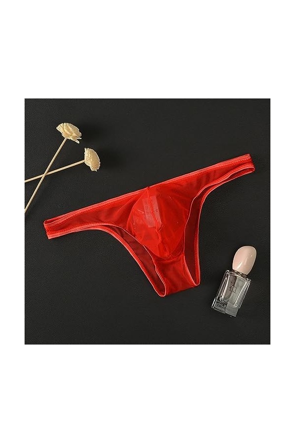 Générique sous-vêtements Transparents pour Hommes Slips à moitié Transparents Taille Basse U Convexe Bikinis Rouge,M 