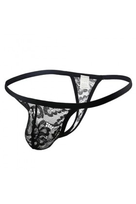 Générique Strings Sexy en Dentelle et Maille pour Hommes Lingerie Slips Respirants sous-vêtements Transparents Taille Basse B