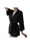 ZDJSWJ Pyjama col V en Soie pour Femme Dentelle Collants Lingerie Lingerie Kimono Robe sous-vêtements Maille Pyjama Noir,Tai