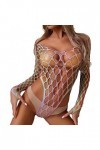 ZDJSWJ Sou -vêtements Fishing Net pour Femmes Combinaison en Maille Teddy Pyjama sous-vêtements de Nuit à Une pièce évidée C