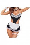 ZDJSWJ Femmes servante Uniforme sous-vêtements Dentelle Tout-en-Un Maid Cosplay Lingerie Ensemble Transparent Lacet Mesh Doll
