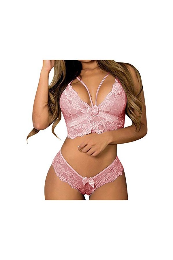 Lingerie érotique Femmes Chemise de Nuit Ensemble de sous-vêtements Nuisette Transparente Dentelle Nuisette Dentelle Culotte 