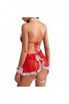 ZDJSWJ Femmes Maid Uniforme Lingerie Dentelle Une pièce Maid Cosplay Lingerie Set Transparent Lacets Mesh Doll Rouge,XL 