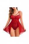 HERSIL Lot de 2 sous-vêtements en dentelle pour femme - Soutien-gorge - Dos nu - Brillant - Dentelle - String sexy - Lingerie