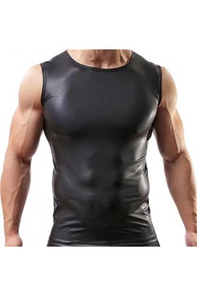 Veste pour homme aspect verni - Coupe ajustée - Latex brillant - Haut sexy - Cuir verni - Maille avec col montant - Hippie Di
