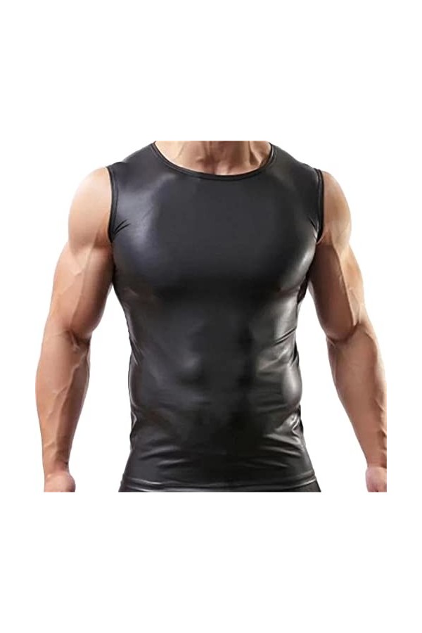 Veste pour homme aspect verni - Coupe ajustée - Latex brillant - Haut sexy - Cuir verni - Maille avec col montant - Hippie Di