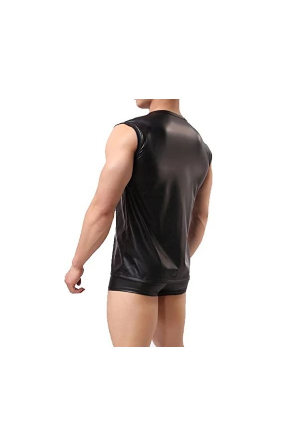 Veste pour homme aspect verni - Coupe ajustée - Latex brillant - Haut sexy - Cuir verni - Maille avec col montant - Hippie Di