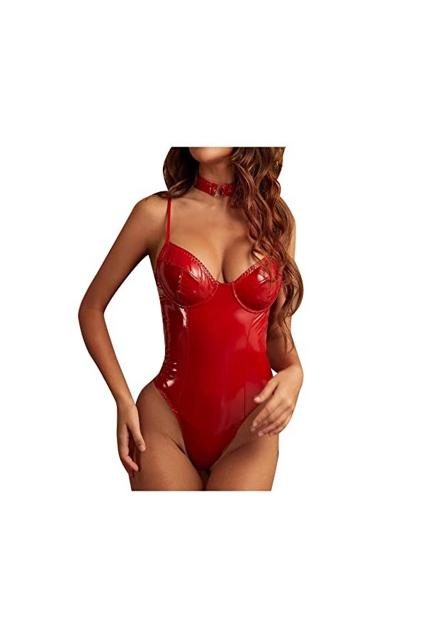 Sous-vêtements pour femme avec fermeture éclair - Sous-vêtements - Lingerie sexy avec collier, Z2 rouge., S