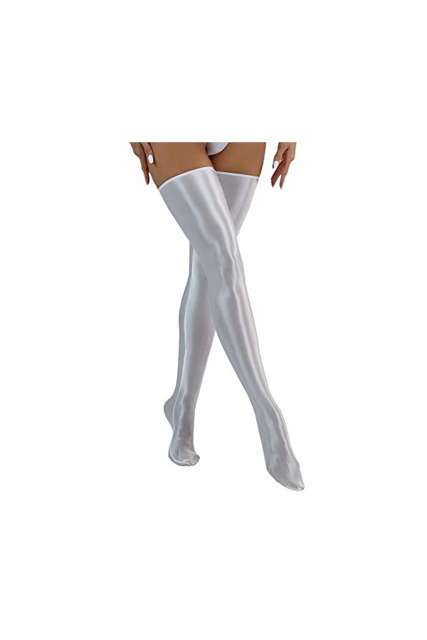 Chaussettes sexy en soie brillante pour femme - Haute élasticité - Cuissardes - Chaussettes en cuir pour adultes - Lingerie s