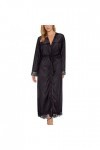Robe de chambre longue sexy en soie pour femme, Noir , L