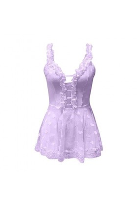 CHUNNUAN Sexy Femmes Lingerie Dentelle Pyjamas Pyjamas Pyjamas Col V Profond Poupée Fille À Volants Mini Robe Chemise De Nuit