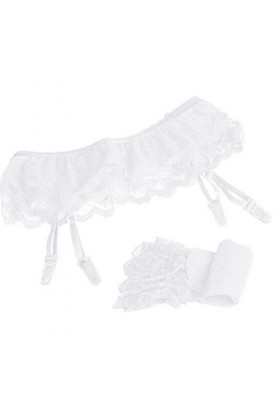 Dinnesis Ensemble de lingerie corsage pour femme - Bas porte-jarretelles + cuisses - Bas en dentelle - Ceinture - Jarretière 