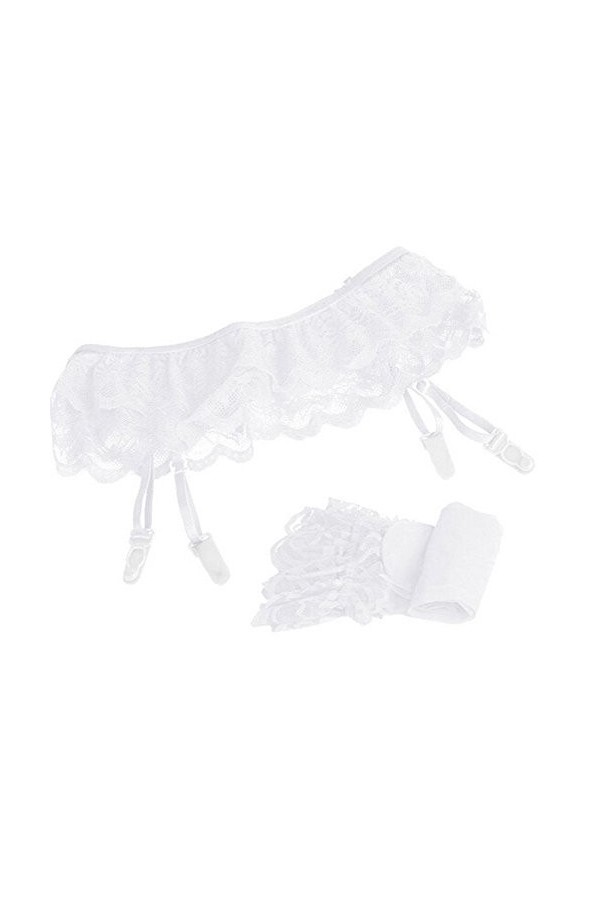 Dinnesis Ensemble de lingerie corsage pour femme - Bas porte-jarretelles + cuisses - Bas en dentelle - Ceinture - Jarretière 