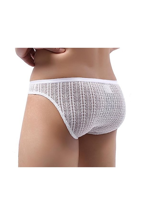 Slip de Bikini Sexy pour Homme sous-vêtement Culotte en Dentelle Taille Basse Sexy Homme Noir Et Blanc White, M 