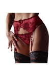 ROSVAY Femme Porte-Jarretelle Sexy Transparente avec 4 Pinces Réglables G-String Guêpière Dentelle Taille Haute Thong pour Ba