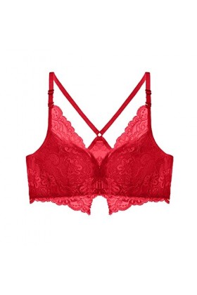Dinnesis Ensemble de soutien-gorge en dentelle blanche pour femme sans anneau en acier, rouge, 42