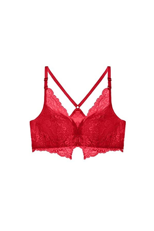 Dinnesis Ensemble de soutien-gorge en dentelle blanche pour femme sans anneau en acier, rouge, 42