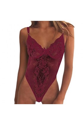 IKFIVQD Lingerie sexy en dentelle pour femme - Lingerie sexy en dentelle - Sous-vêtements de nuit - Combinaison, b-lie-de-vin