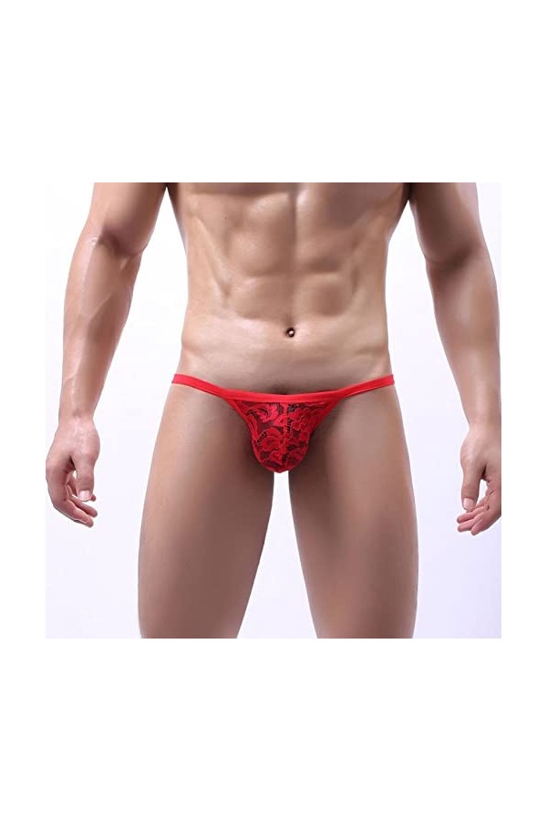 Générique Hommes Sexy Solide Couleur Respirant Taille Basse Tricoté Dentelle String String Briefs Costume Homme Sexy Hot 032
