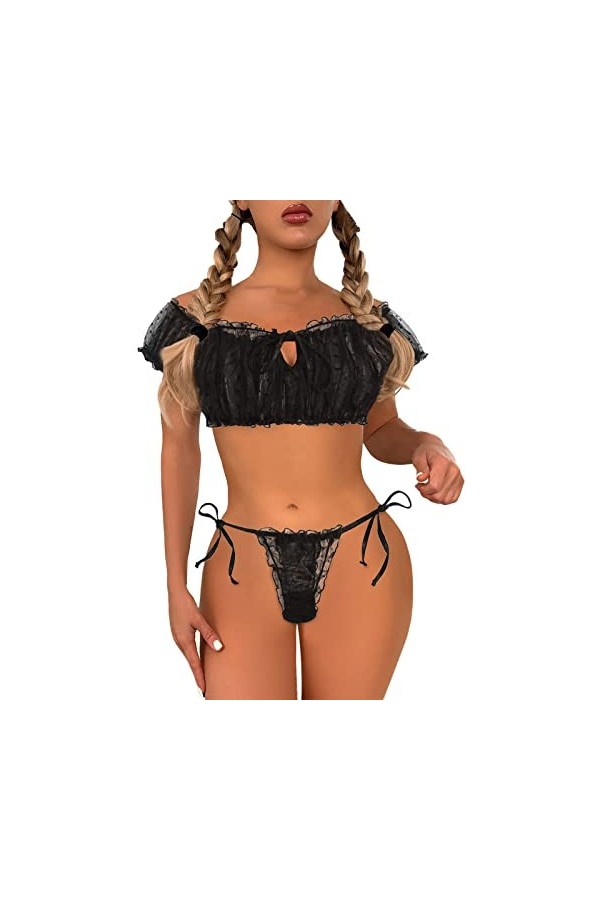 Lingerie Sexy Femme Coquine Hot Sexy Bodysuit Mignon Jeunes Dames Haut en Dentelle Transparente et String Filles sous-vêtemen