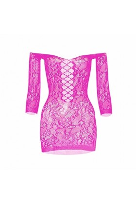 liaddkv W531 Sexy Wrap Hip Rock Open Cut Manteau en maille à manches longues pour femme Costume sexy Rose vif Taille unique