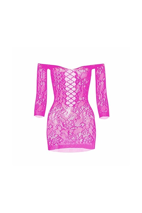 liaddkv W531 Sexy Wrap Hip Rock Open Cut Manteau en maille à manches longues pour femme Costume sexy Rose vif Taille unique