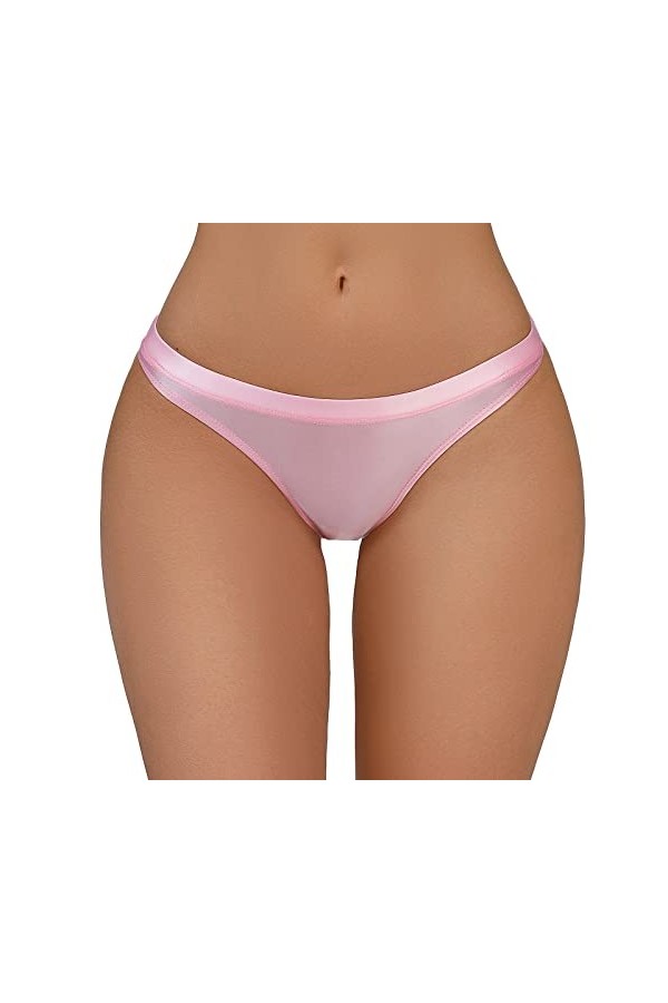 liaddkv Culotte pour femme soyeuse et brillante Taille basse Transparent Sexy Sous-vêtements Sexy Lingerie Grande Taille Roug