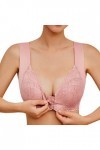 CreoQIJI Top Soutien-gorge en dentelle sans anneau en acier pour femme avec fermeture frontale et dos en T, Rose, 4X-Large